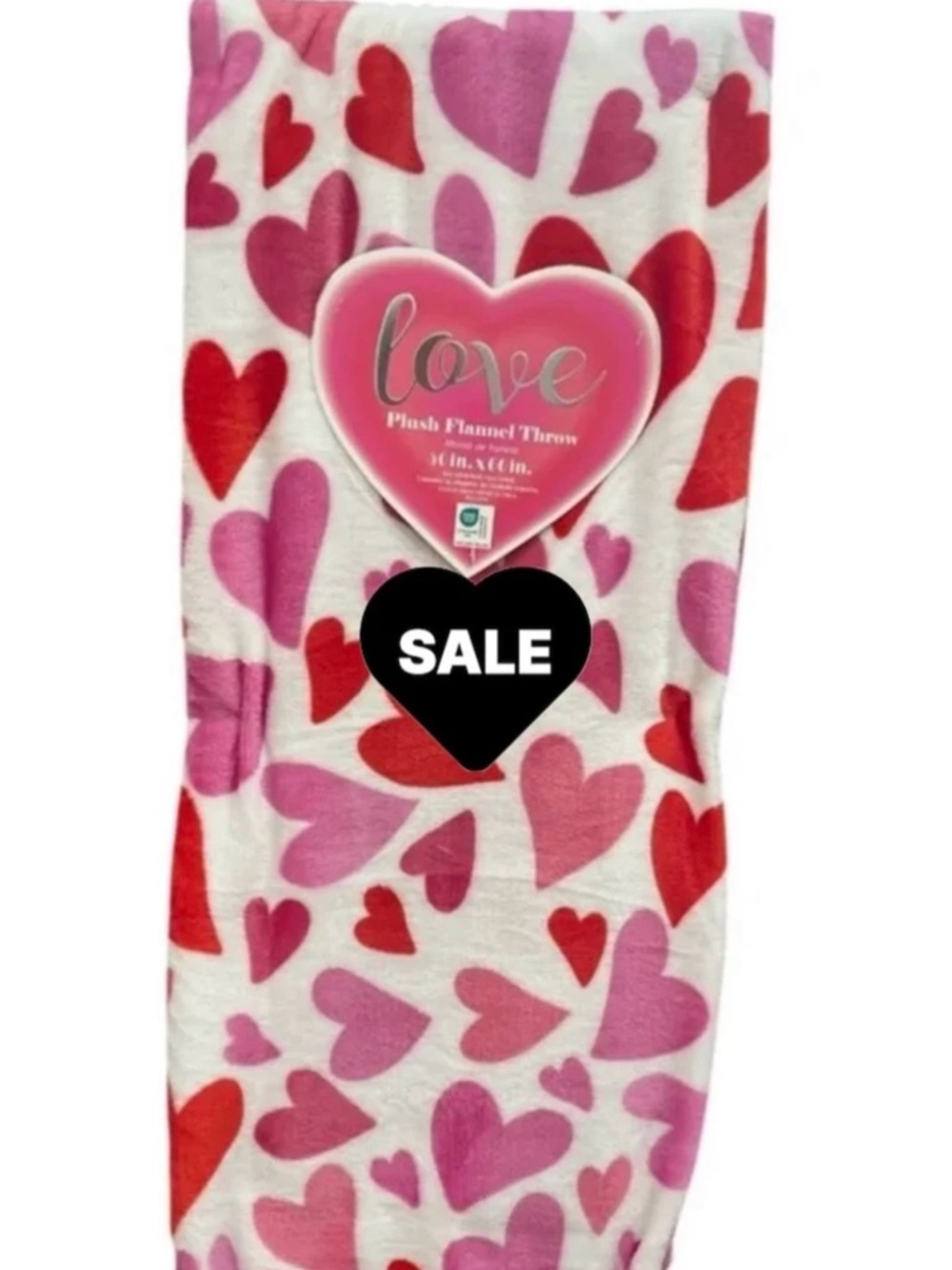Hearts Plush Flannel Throw White w/ Pink Red Hearts 50x60  NEW NWT